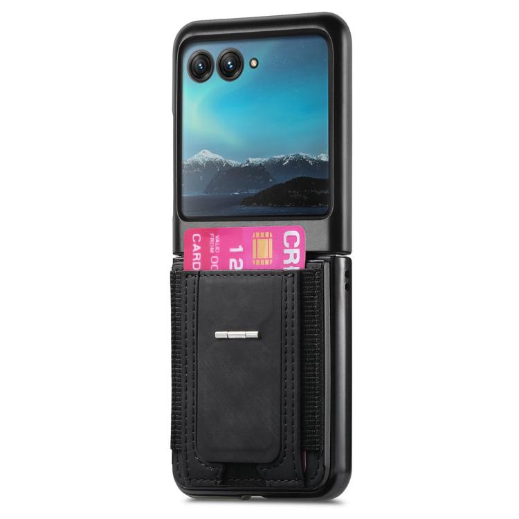 For Motorola Moto Razr 40 Ultra Retro Leather Fold Stand Elastic Card Bag Phone Case
