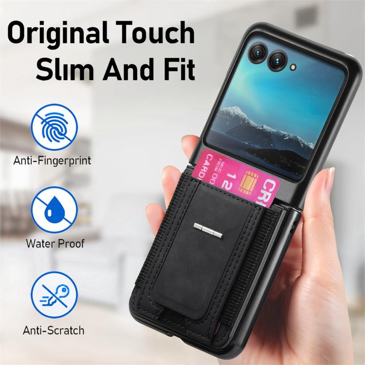 For Motorola Moto Razr 40 Ultra Retro Leather Fold Stand Elastic Card Bag Phone Case