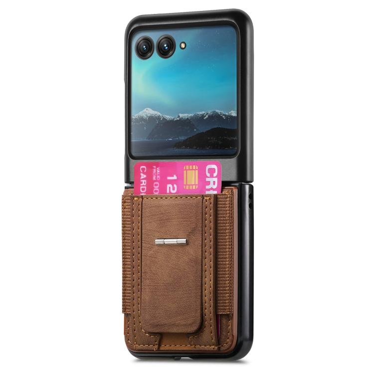 For Motorola Moto Razr 40 Ultra Retro Leather Fold Stand Elastic Card Bag Phone Case