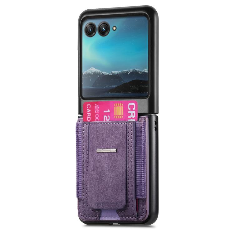 For Motorola Moto Razr 40 Ultra Retro Leather Fold Stand Elastic Card Bag Phone Case