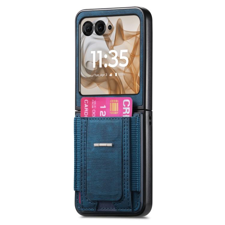 For Motorola Moto Razr 50 Retro Leather Fold Stand Elastic Card Bag Phone Case