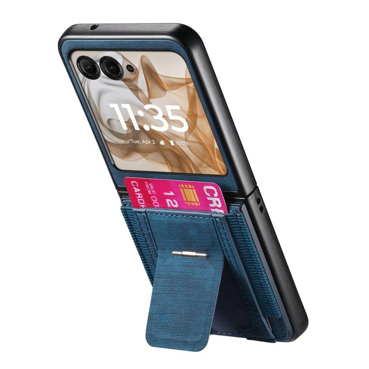For Motorola Moto Razr 50 Retro Leather Fold Stand Elastic Card Bag Phone Case