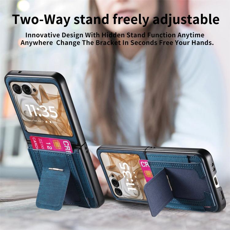 For Motorola Moto Razr 50 Retro Leather Fold Stand Elastic Card Bag Phone Case
