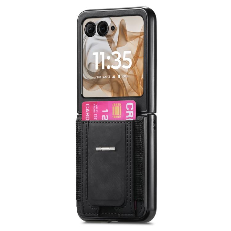 For Motorola Moto Razr 50 Retro Leather Fold Stand Elastic Card Bag Phone Case