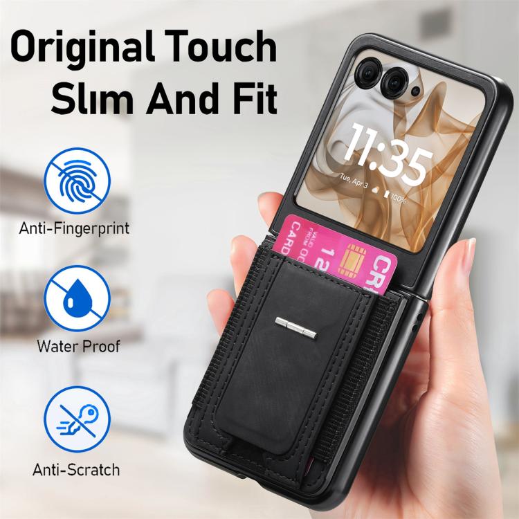 For Motorola Moto Razr 50 Retro Leather Fold Stand Elastic Card Bag Phone Case