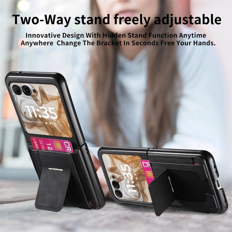 For Motorola Moto Razr 50 Retro Leather Fold Stand Elastic Card Bag Phone Case