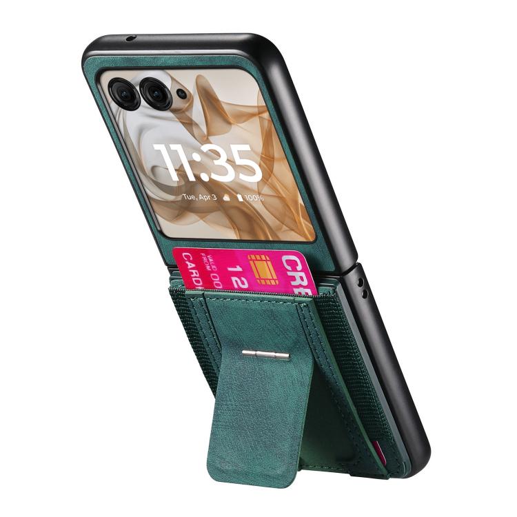 For Motorola Moto Razr 50 Retro Leather Fold Stand Elastic Card Bag Phone Case