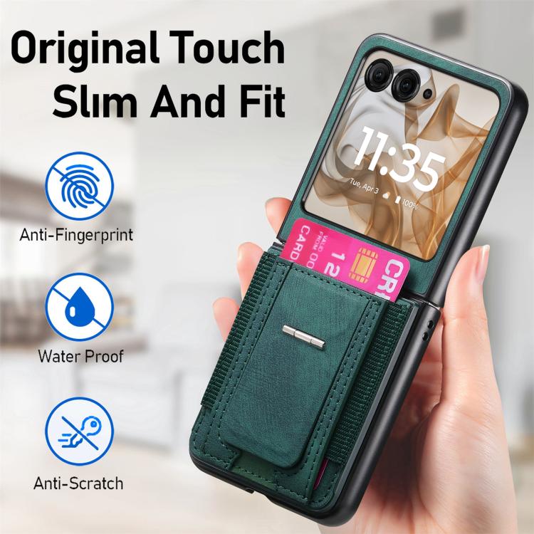 For Motorola Moto Razr 50 Retro Leather Fold Stand Elastic Card Bag Phone Case
