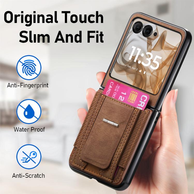 For Motorola Moto Razr 50 Retro Leather Fold Stand Elastic Card Bag Phone Case