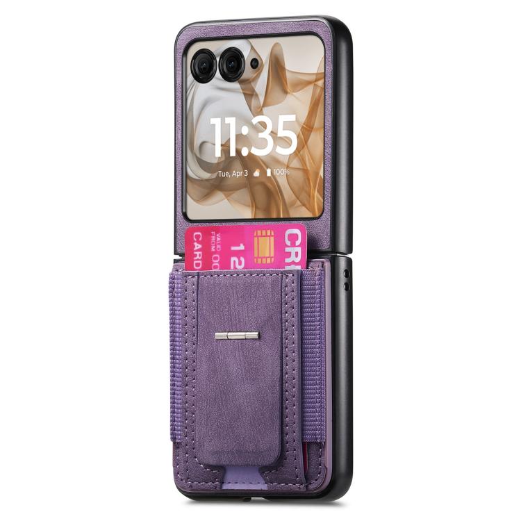 For Motorola Moto Razr 50 Retro Leather Fold Stand Elastic Card Bag Phone Case