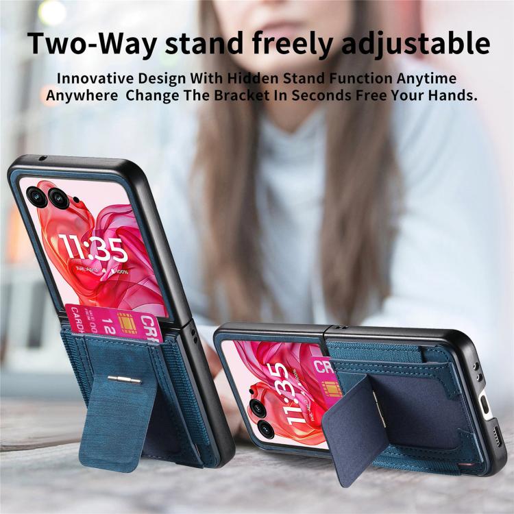 For Motorola Moto Razr 50 Ultra Retro Leather Fold Stand Elastic Card Bag Phone Case