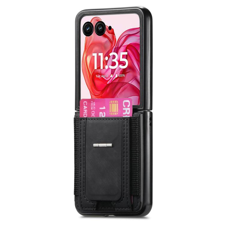For Motorola Moto Razr 50 Ultra Retro Leather Fold Stand Elastic Card Bag Phone Case