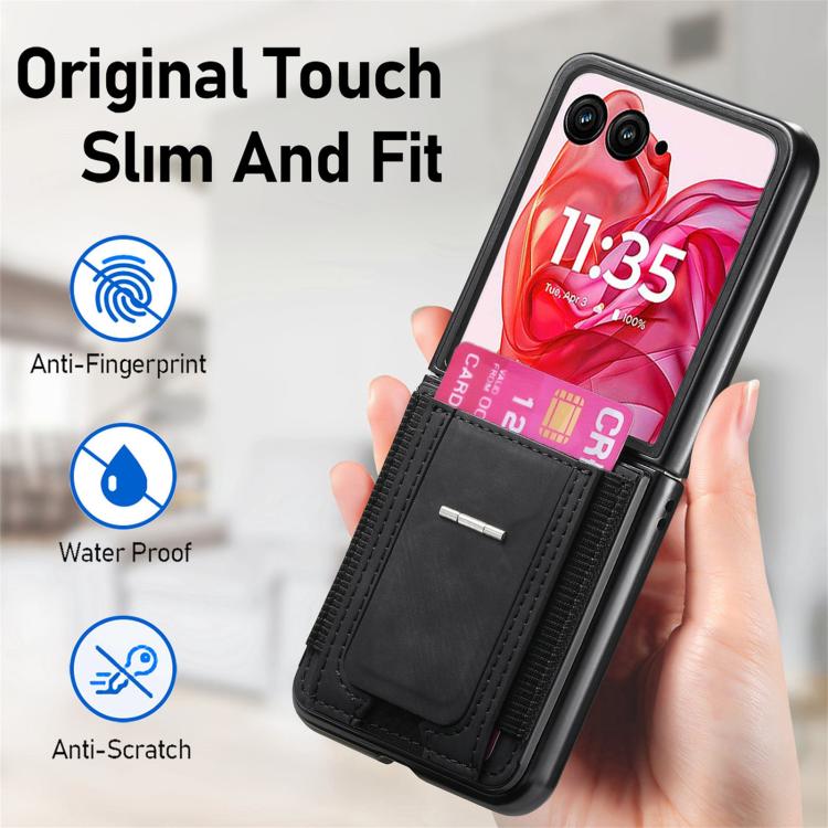 For Motorola Moto Razr 50 Ultra Retro Leather Fold Stand Elastic Card Bag Phone Case