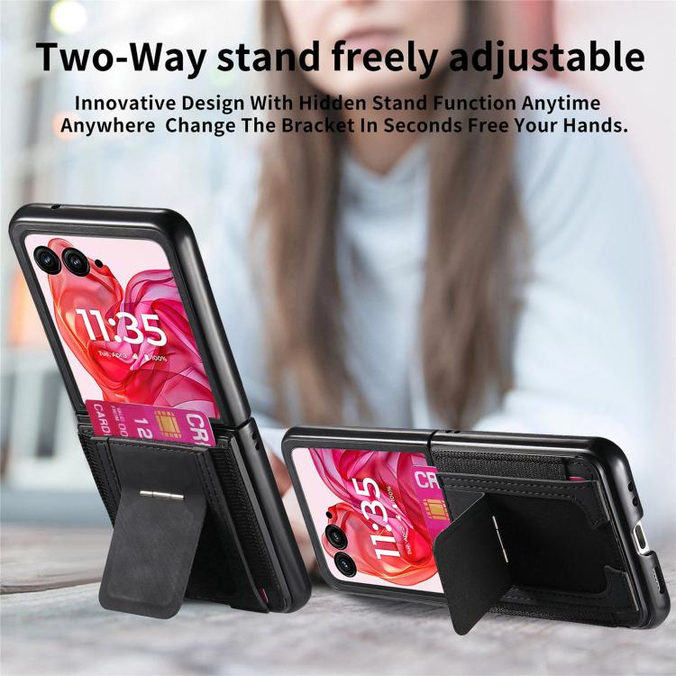 For Motorola Moto Razr 50 Ultra Retro Leather Fold Stand Elastic Card Bag Phone Case
