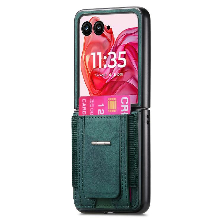For Motorola Moto Razr 50 Ultra Retro Leather Fold Stand Elastic Card Bag Phone Case