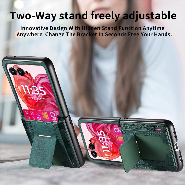 For Motorola Moto Razr 50 Ultra Retro Leather Fold Stand Elastic Card Bag Phone Case