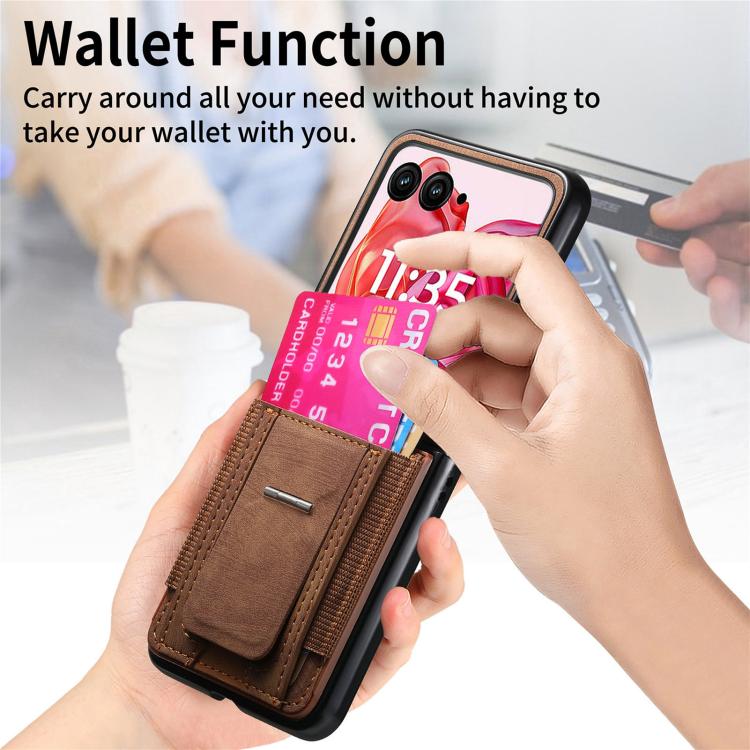 For Motorola Moto Razr 50 Ultra Retro Leather Fold Stand Elastic Card Bag Phone Case