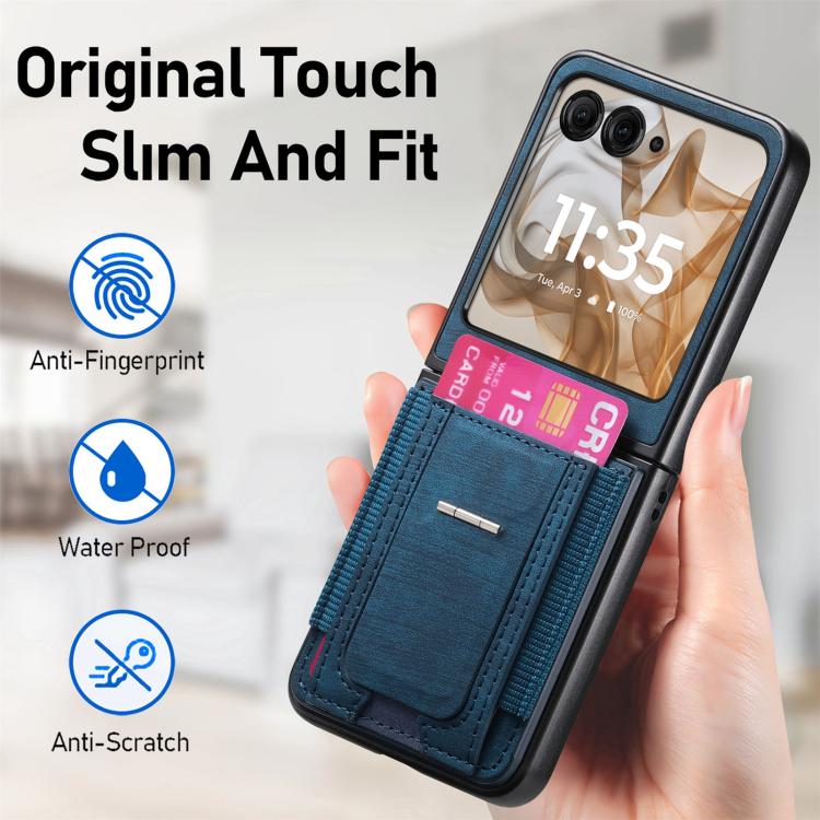 For Motorola Moto Razr 60 Retro Leather Fold Stand Elastic Card Bag Phone Case