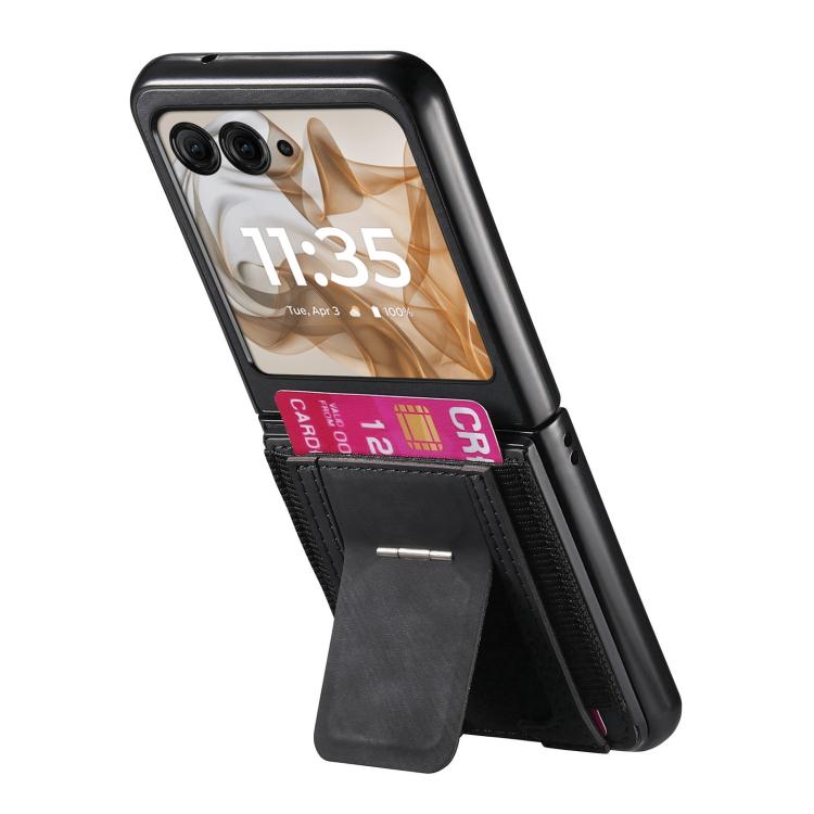For Motorola Moto Razr 60 Retro Leather Fold Stand Elastic Card Bag Phone Case