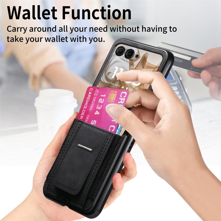 For Motorola Moto Razr 60 Retro Leather Fold Stand Elastic Card Bag Phone Case