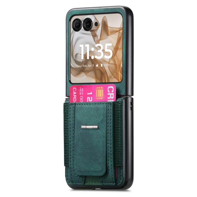 For Motorola Moto Razr 60 Retro Leather Fold Stand Elastic Card Bag Phone Case