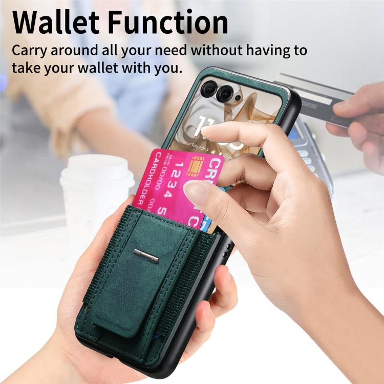 For Motorola Moto Razr 60 Retro Leather Fold Stand Elastic Card Bag Phone Case