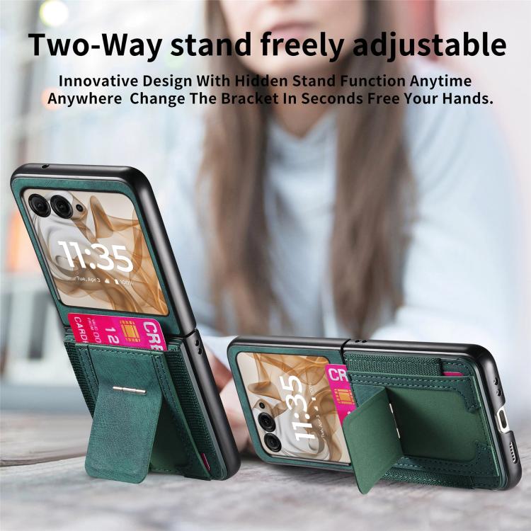 For Motorola Moto Razr 60 Retro Leather Fold Stand Elastic Card Bag Phone Case