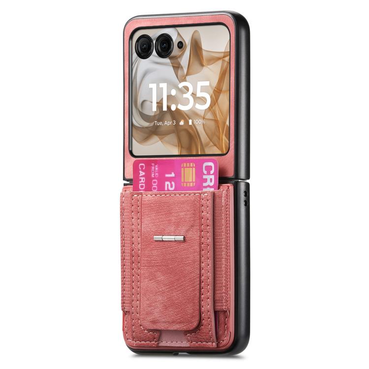 For Motorola Moto Razr 60 Retro Leather Fold Stand Elastic Card Bag Phone Case