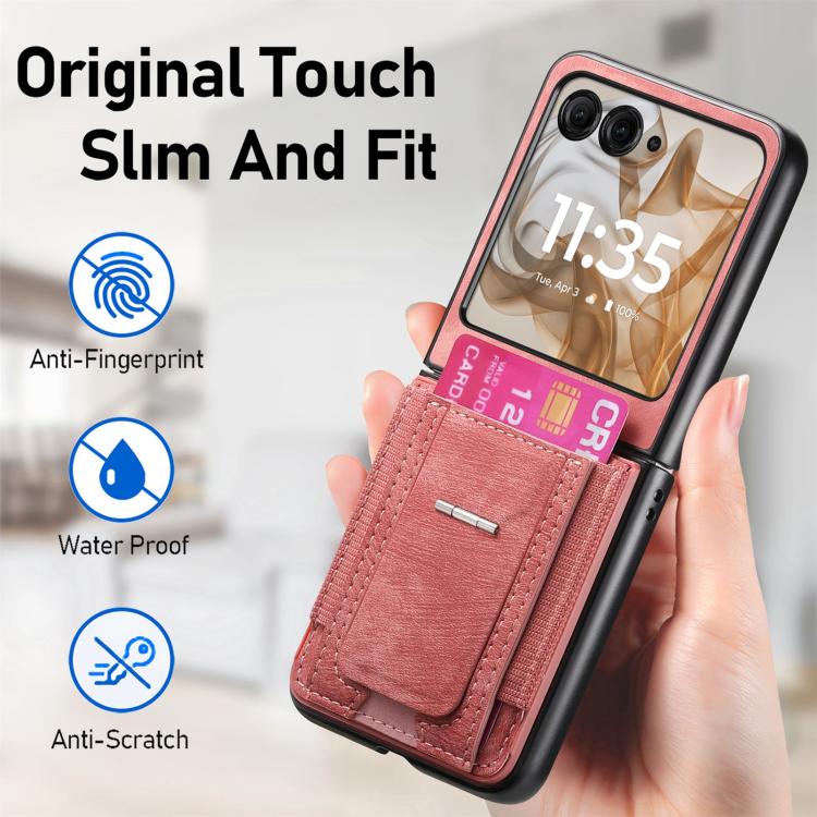 For Motorola Moto Razr 60 Retro Leather Fold Stand Elastic Card Bag Phone Case