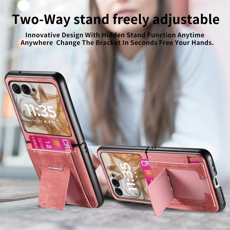 For Motorola Moto Razr 60 Retro Leather Fold Stand Elastic Card Bag Phone Case