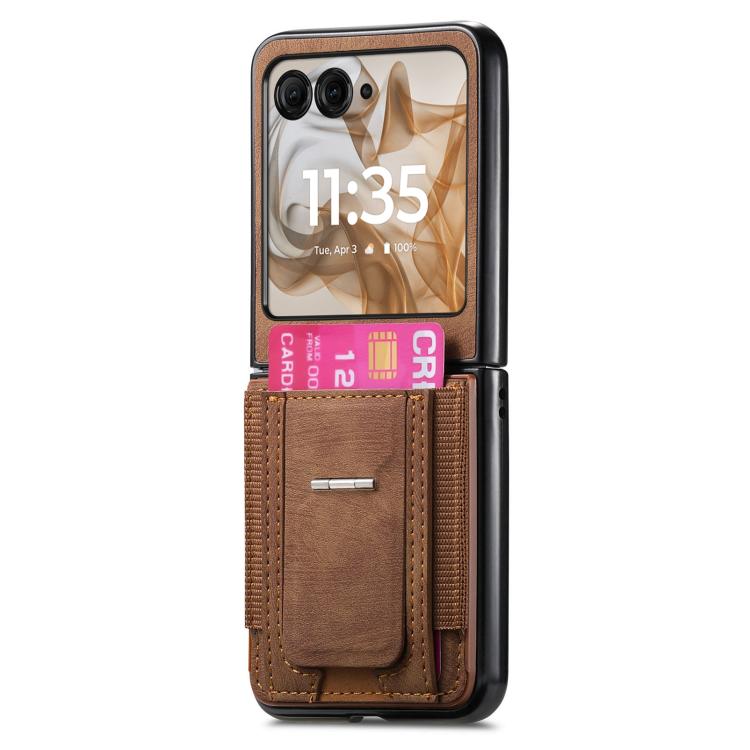For Motorola Moto Razr 60 Retro Leather Fold Stand Elastic Card Bag Phone Case