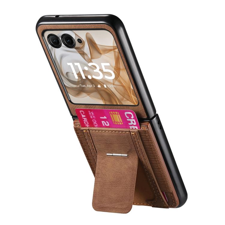 For Motorola Moto Razr 60 Retro Leather Fold Stand Elastic Card Bag Phone Case