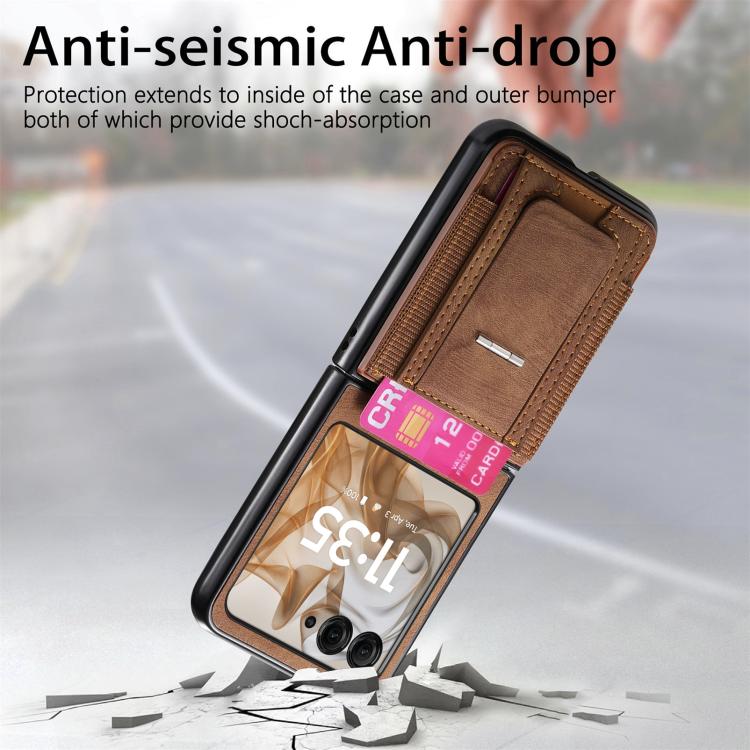 For Motorola Moto Razr 60 Retro Leather Fold Stand Elastic Card Bag Phone Case