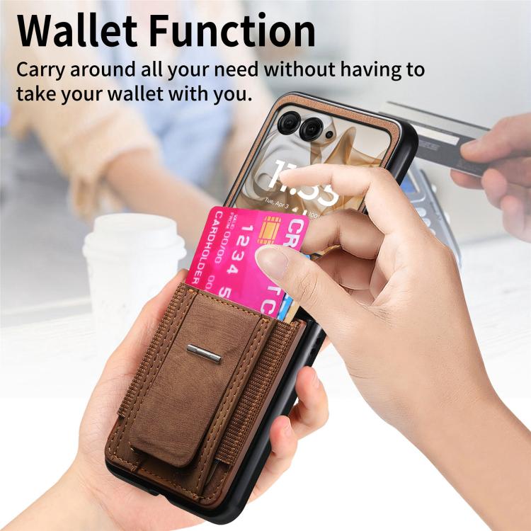 For Motorola Moto Razr 60 Retro Leather Fold Stand Elastic Card Bag Phone Case