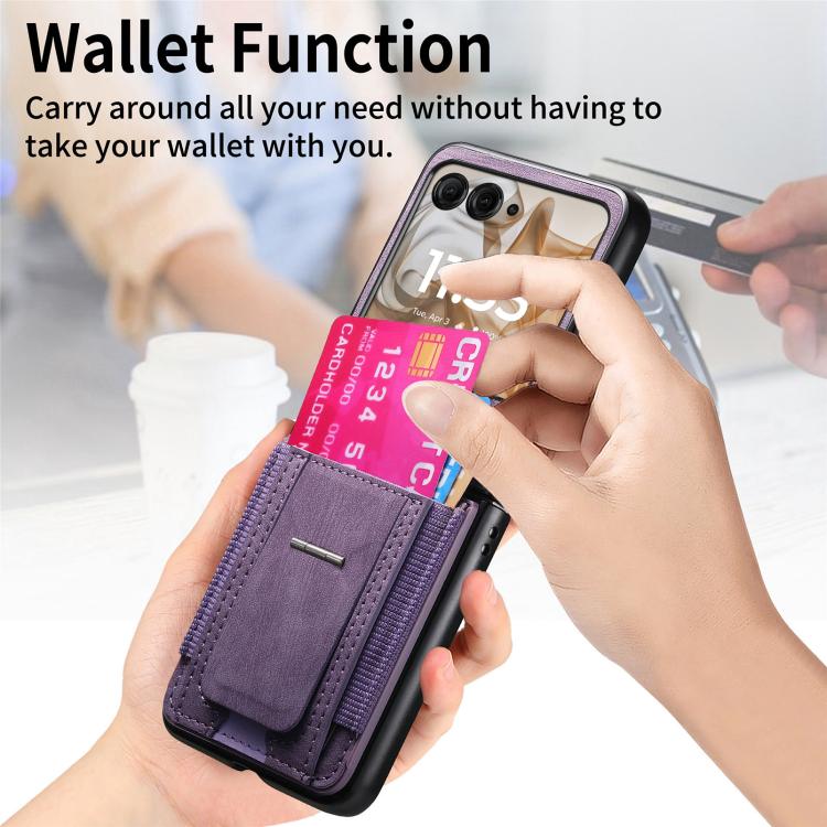 For Motorola Moto Razr 60 Retro Leather Fold Stand Elastic Card Bag Phone Case