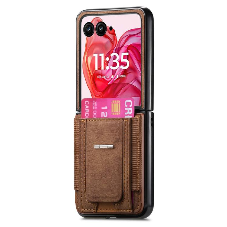For Motorola Moto Razr 60 Ultra Retro Leather Fold Stand Elastic Card Bag Phone Case