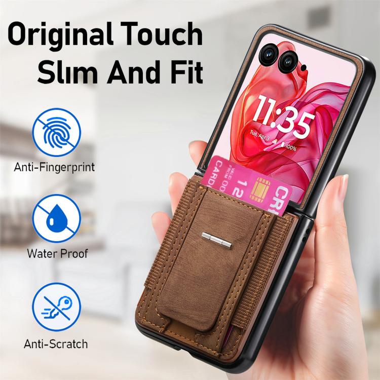 For Motorola Moto Razr 60 Ultra Retro Leather Fold Stand Elastic Card Bag Phone Case