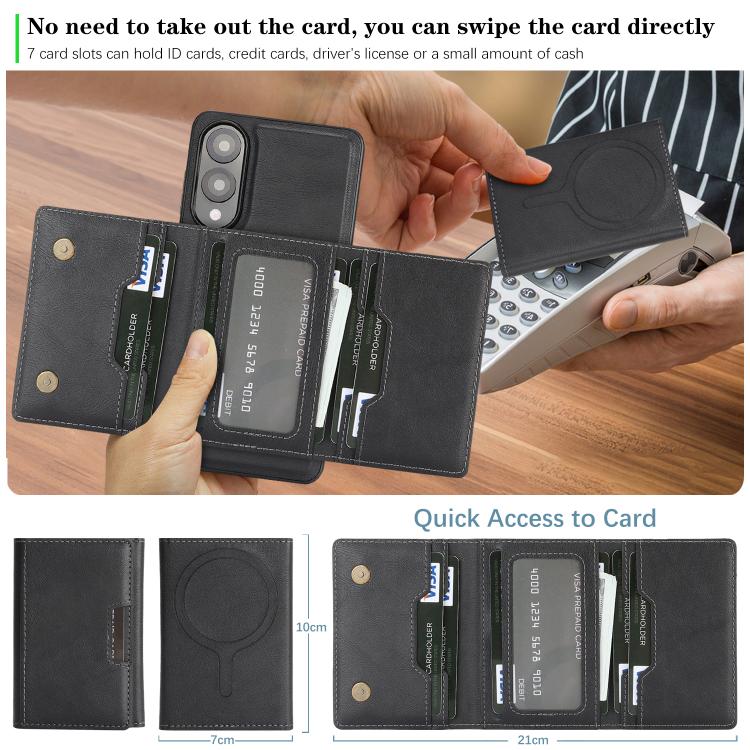 For Samsung Galaxy S25 Edge 5G Kalebol Strong Magnetic MagSafe Tri-Fold Wallet Leather Phone Case