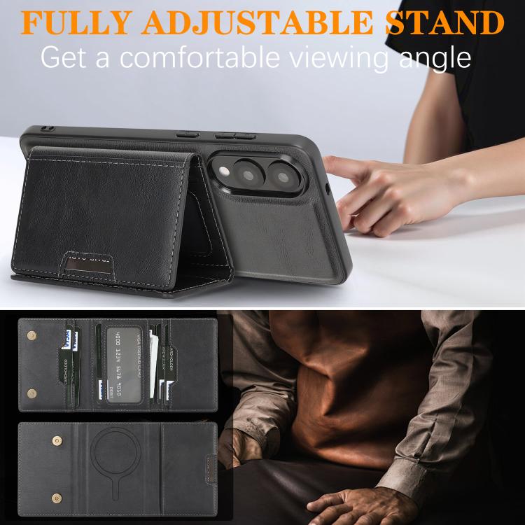 For Samsung Galaxy S25 Edge 5G Kalebol Strong Magnetic MagSafe Tri-Fold Wallet Leather Phone Case