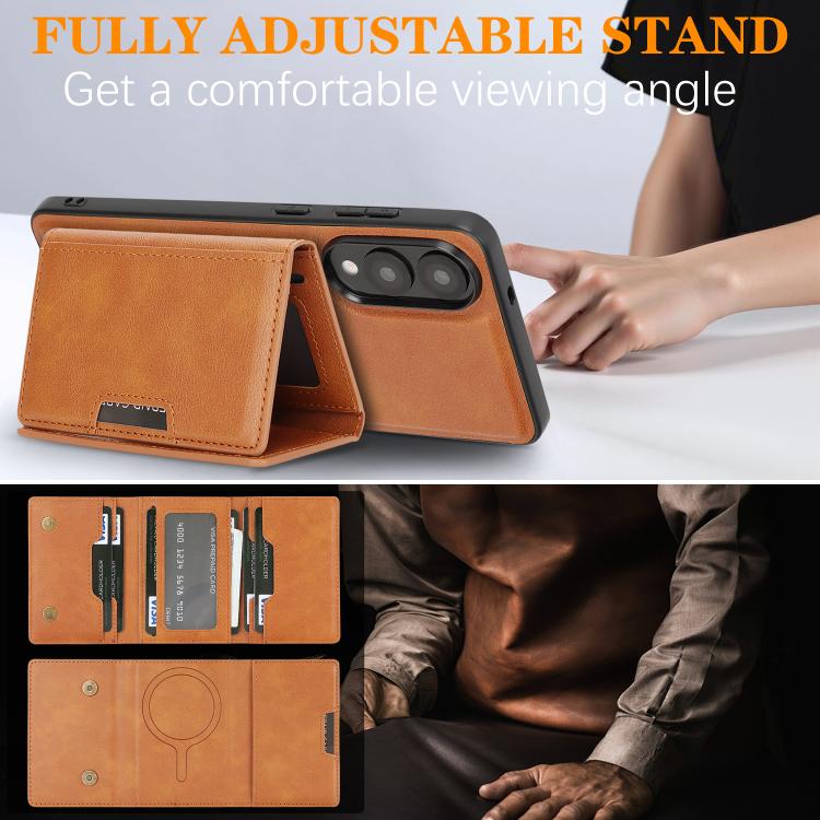 For Samsung Galaxy S25 Edge 5G Kalebol Strong Magnetic MagSafe Tri-Fold Wallet Leather Phone Case