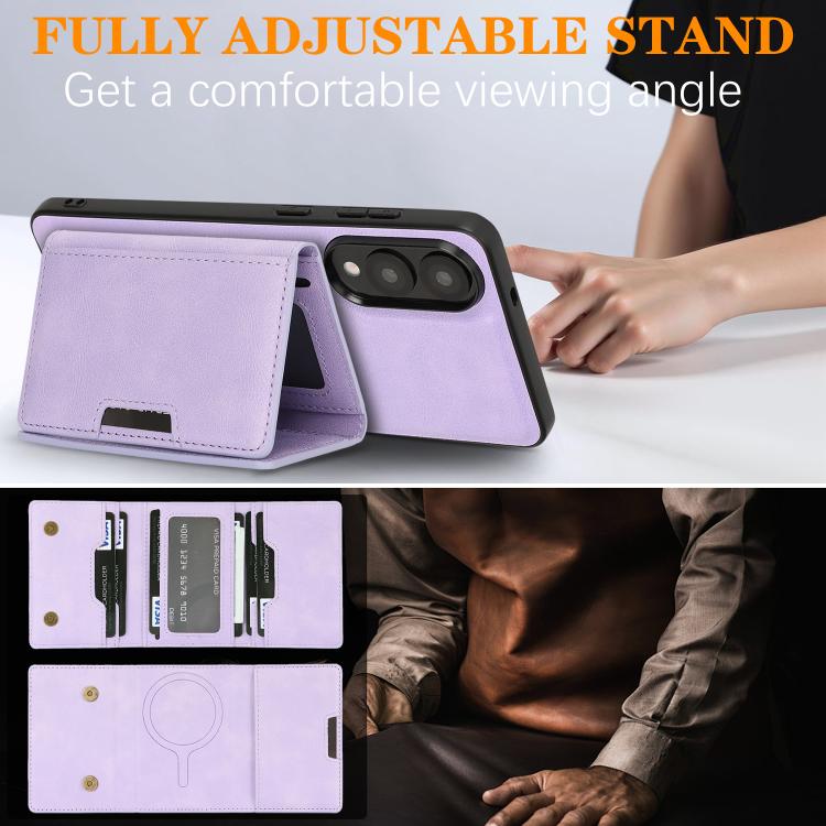 For Samsung Galaxy S25 Edge 5G Kalebol Strong Magnetic MagSafe Tri-Fold Wallet Leather Phone Case