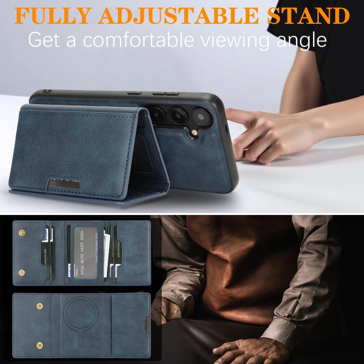 For Samsung Galaxy S25 5G Kalebol Strong Magnetic MagSafe Tri-Fold Wallet Leather Phone Case