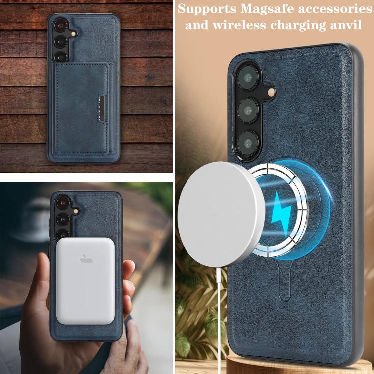 For Samsung Galaxy S25 5G Kalebol Strong Magnetic MagSafe Tri-Fold Wallet Leather Phone Case