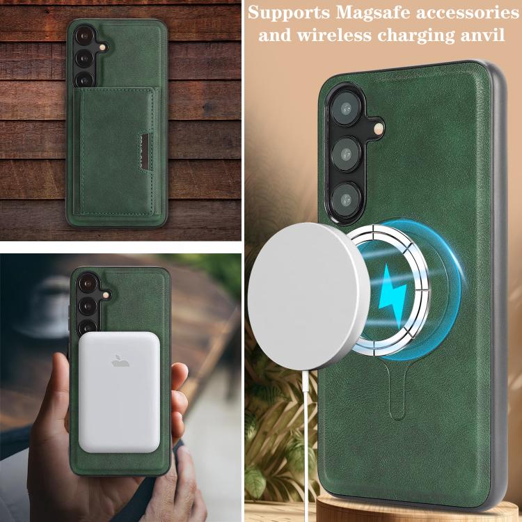 For Samsung Galaxy S25 5G Kalebol Strong Magnetic MagSafe Tri-Fold Wallet Leather Phone Case
