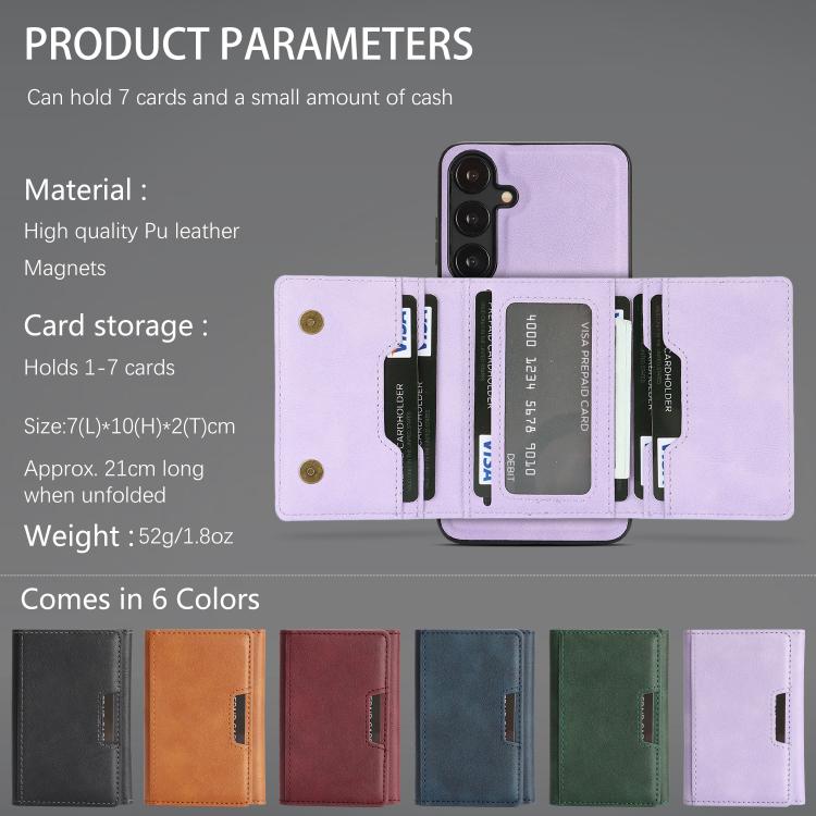 For Samsung Galaxy S25 5G Kalebol Strong Magnetic MagSafe Tri-Fold Wallet Leather Phone Case