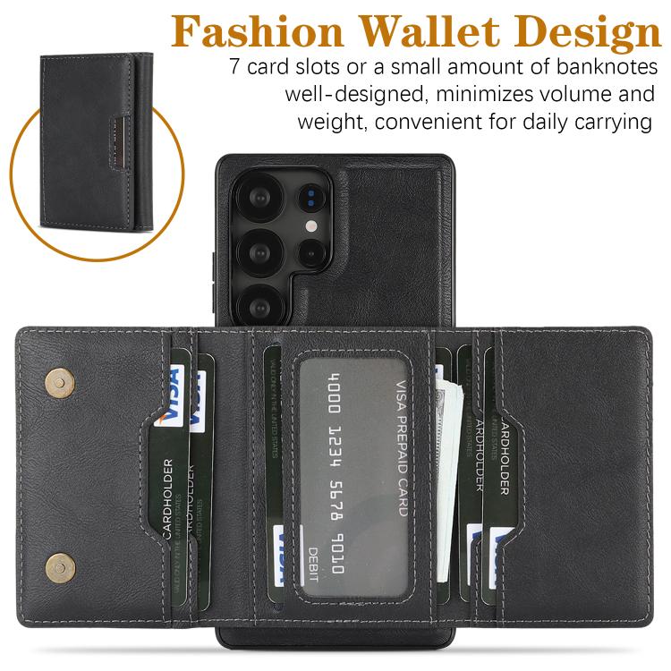 For Samsung Galaxy S25 Ultra 5G Kalebol Strong Magnetic MagSafe Tri-Fold Wallet Leather Phone Case