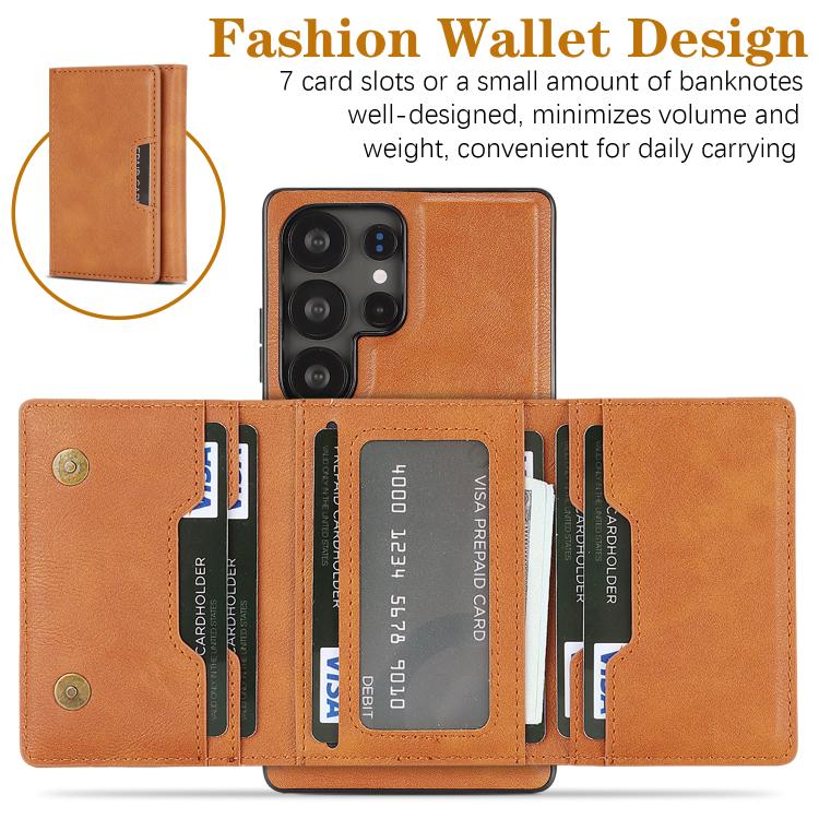 For Samsung Galaxy S25 Ultra 5G Kalebol Strong Magnetic MagSafe Tri-Fold Wallet Leather Phone Case