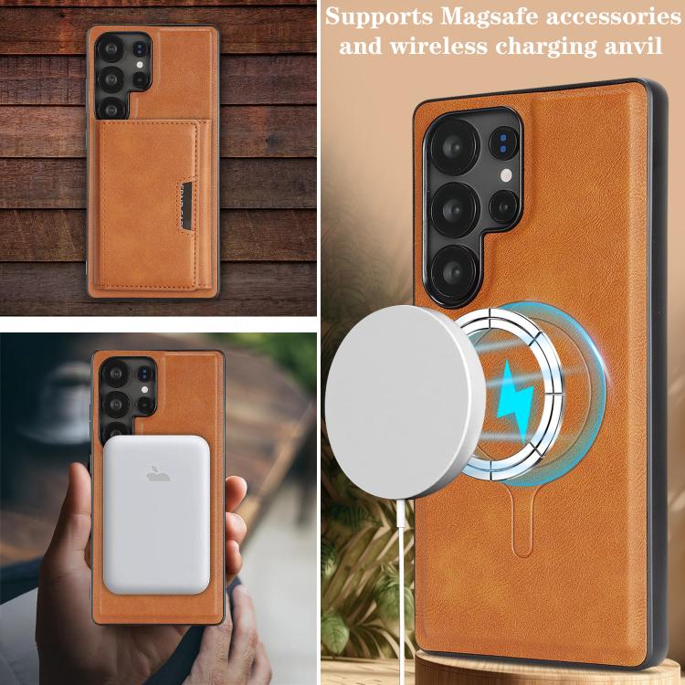For Samsung Galaxy S25 Ultra 5G Kalebol Strong Magnetic MagSafe Tri-Fold Wallet Leather Phone Case