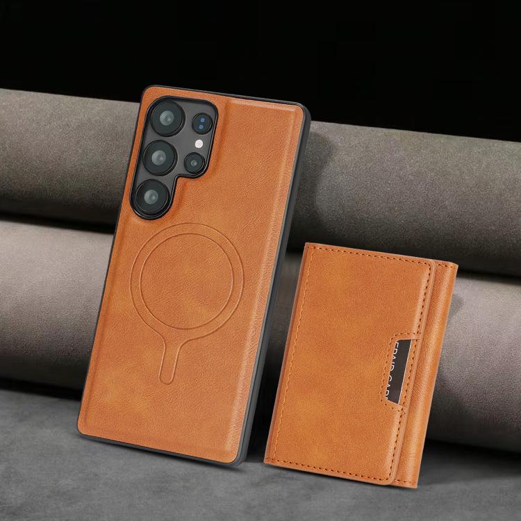 For Samsung Galaxy S25 Ultra 5G Kalebol Strong Magnetic MagSafe Tri-Fold Wallet Leather Phone Case