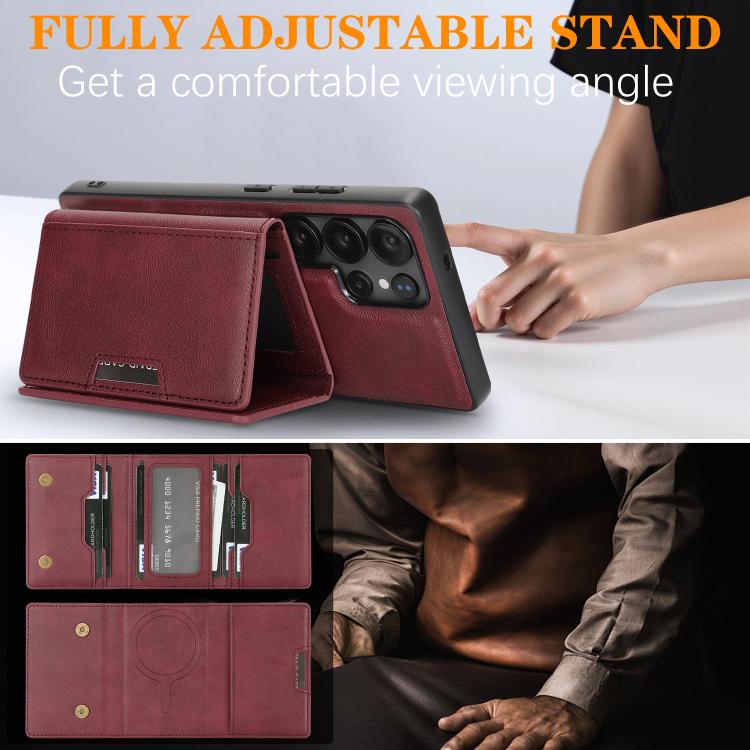 For Samsung Galaxy S25 Ultra 5G Kalebol Strong Magnetic MagSafe Tri-Fold Wallet Leather Phone Case